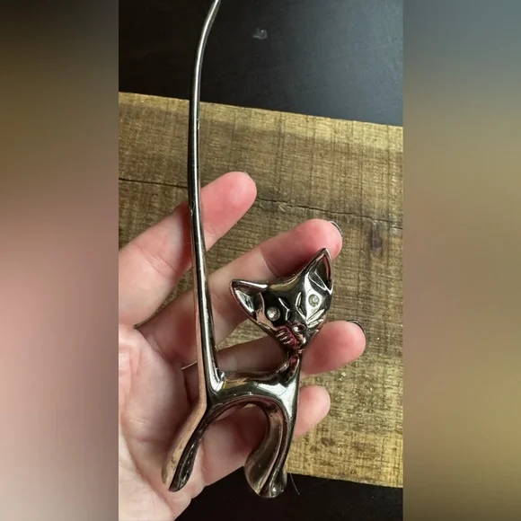 SET OF 2 Chrome Long Tailed Cat Ring Holder Mcm Vintage - Picture 2 of 14